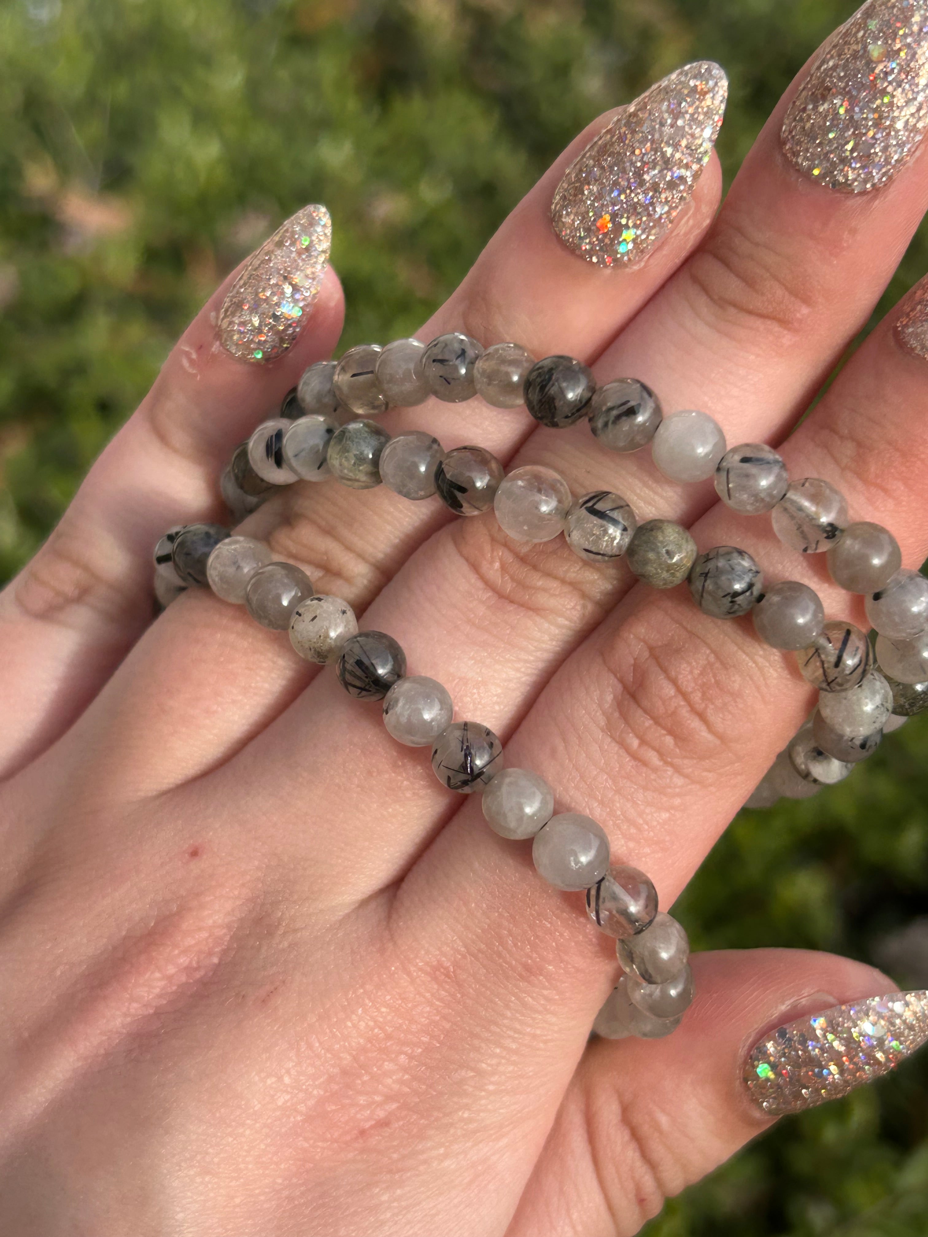 Black Tourmilated Quartz Bracelet • 4mm