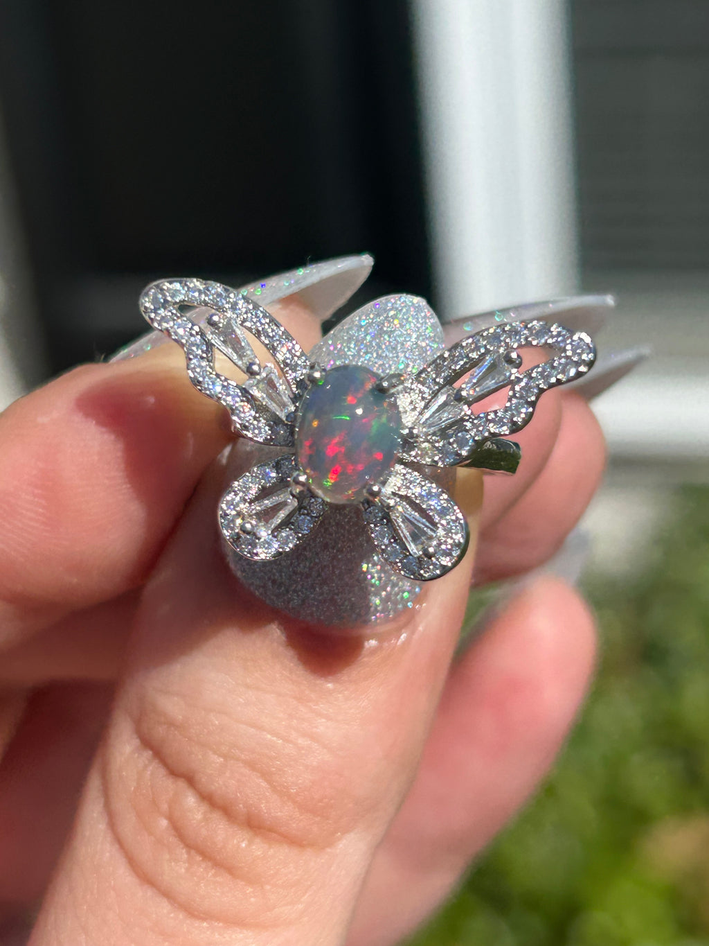 Black Opal Butterfly Adjustable Ring