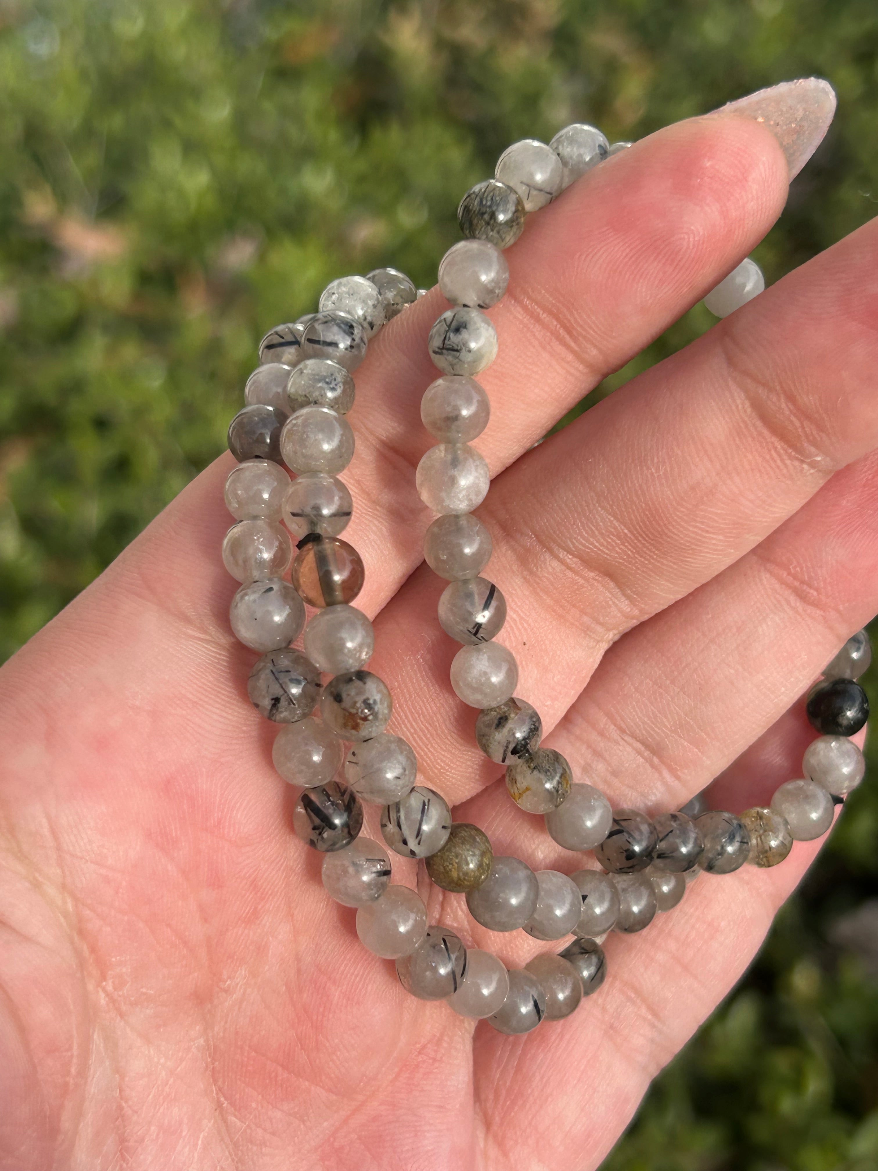 Black Tourmilated Quartz Bracelet • 4mm