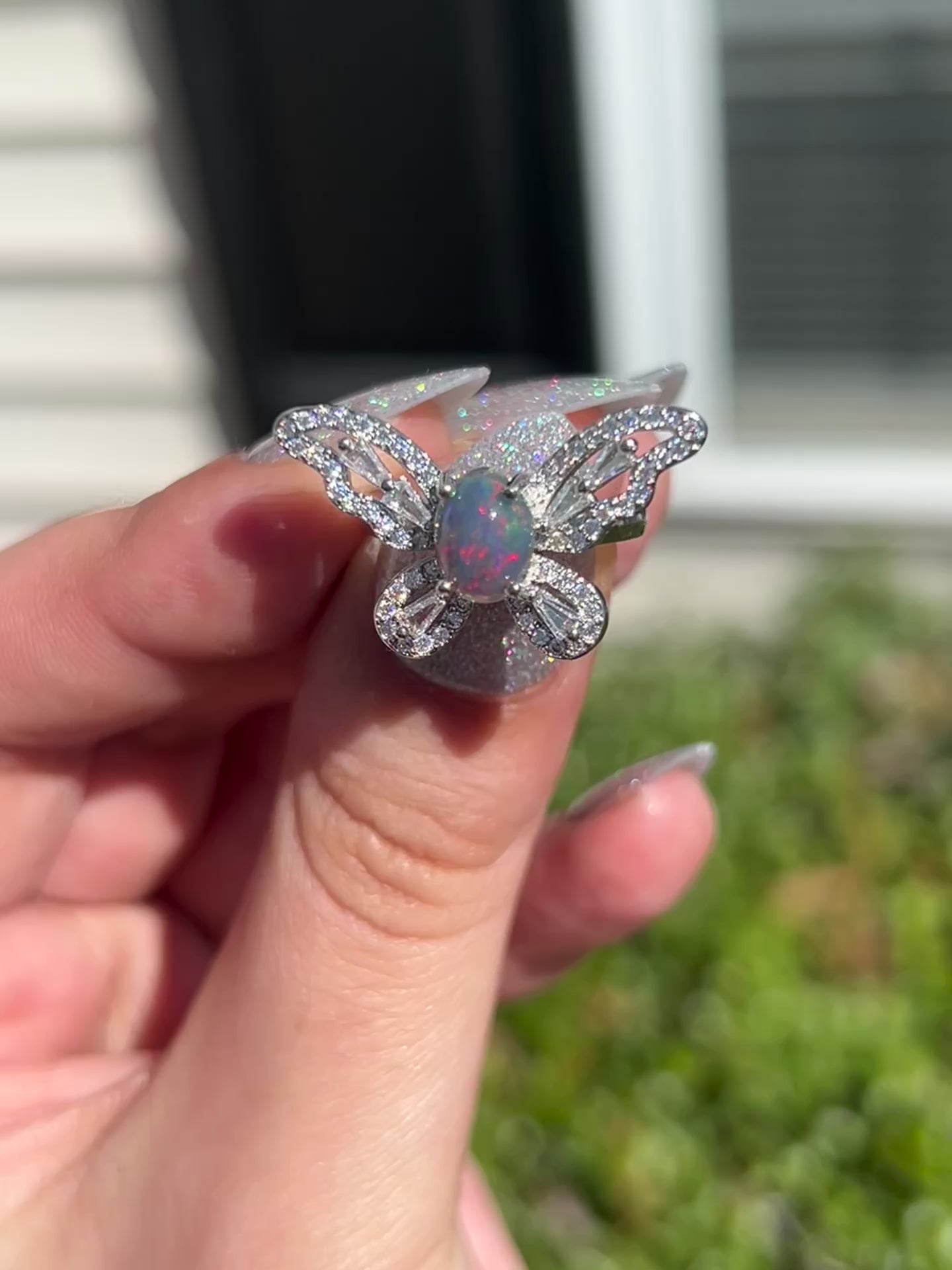 Black Opal Butterfly Adjustable Ring